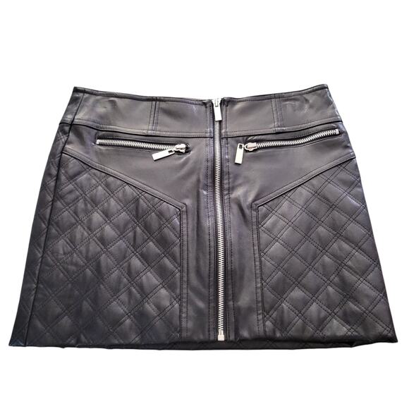 Grunge Edgy Bebe Zip Front Quilted Short Skirt Black Faux Leather XXS - Picture 8 of 9